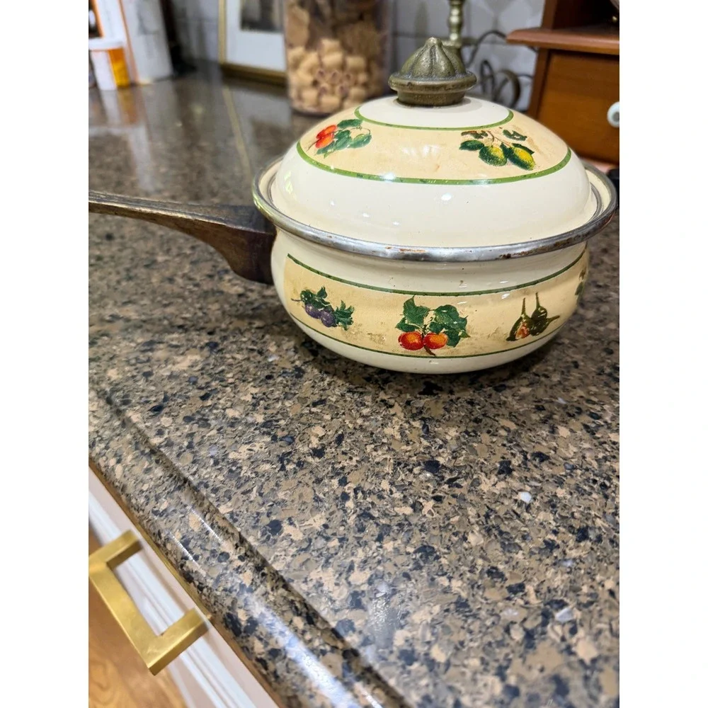 Tools of the Trade Basics Vintage Enamel Fruit Saucepan with Lid 1 Quart Pot
